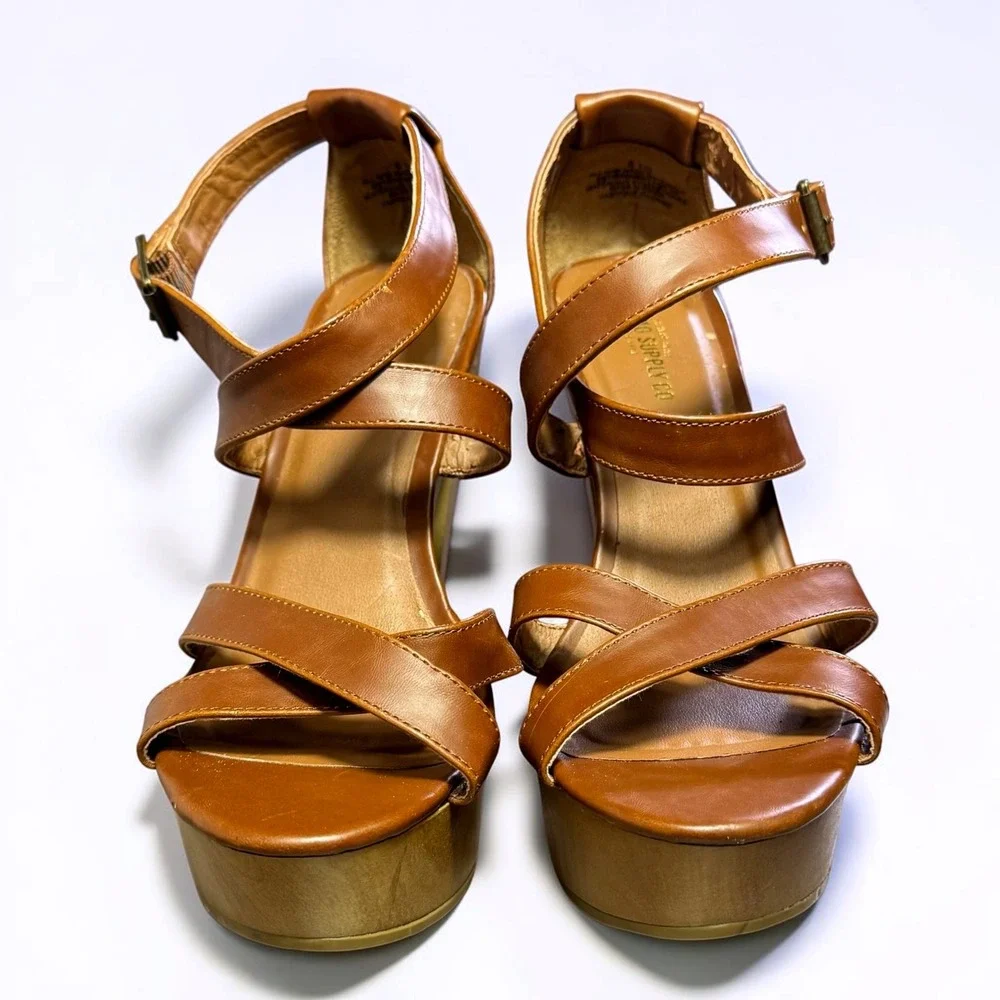 Mossimo Supply Co Womens Brown Faux Leather Platform Strappy Heels Size 8.5